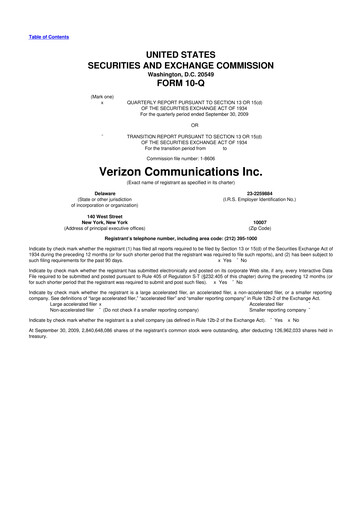 Thumbnail Verizon 10-Q Quarterly Report FY 