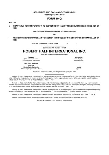 Miniature Robert Half 10-Q Rapport trimestriel  