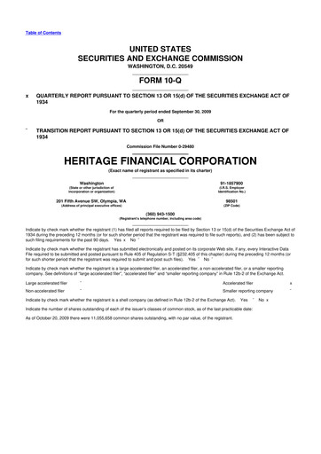 Thumbnail Heritage Financial 10-Q Quarterly Report FY 