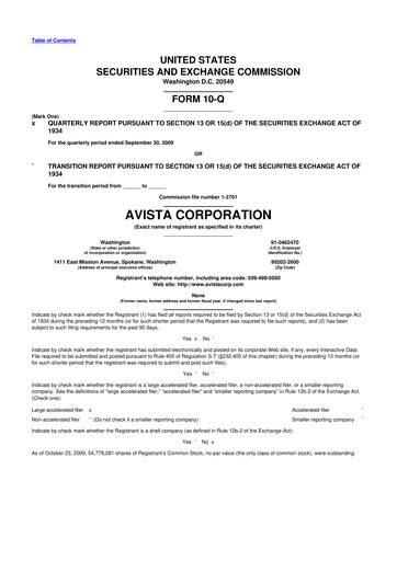 Thumbnail Avista
 10-Q Quarterly Report FY 