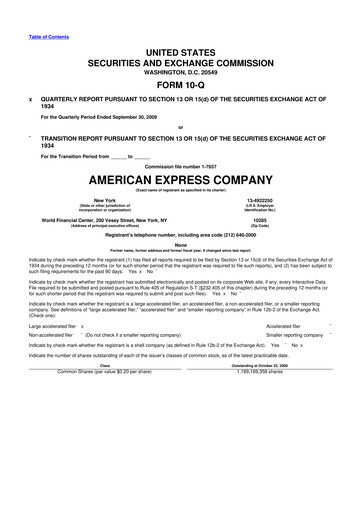 Thumbnail American Express 10-Q Quarterly Report FY 