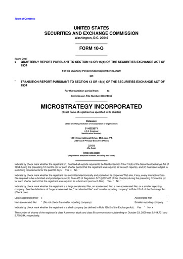 Miniature Strategy 
 (MicroStrategy) 10-Q Rapport trimestriel  