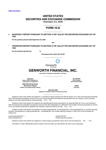 Miniature Genworth Financial
 10-Q Rapport trimestriel  