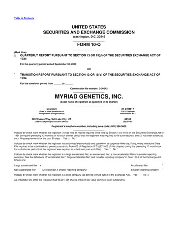 Thumbnail Myriad Genetics 10-Q Quarterly Report FY 