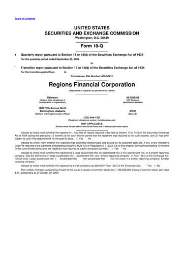 Thumbnail Regions Financial
 10-Q Quarterly Report FY 