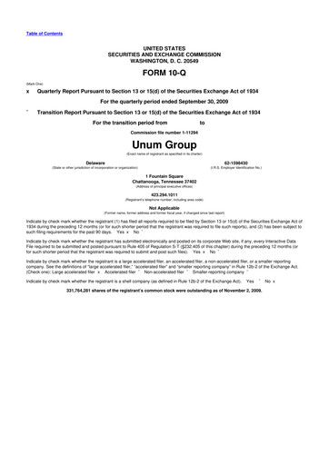 Miniature Unum 10-Q Rapport trimestriel  