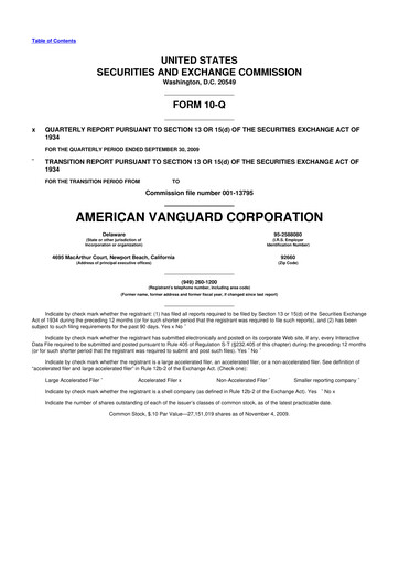 Miniature American Vanguard 10-Q Rapport trimestriel  