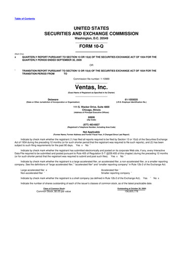 Miniature Ventas 10-Q Rapport trimestriel  