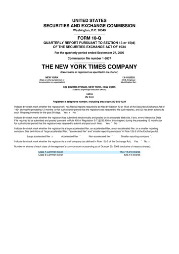 Thumbnail New York Times 10-Q Quarterly Report FY 