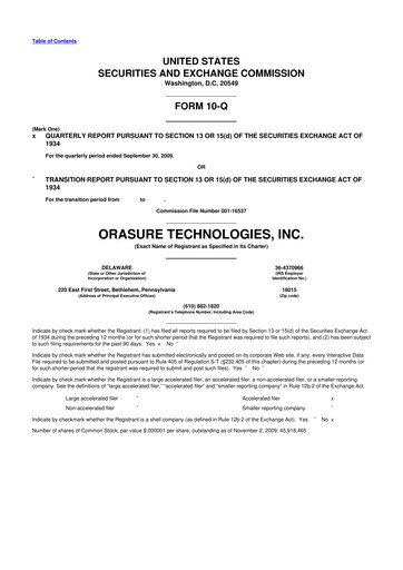 Thumbnail OraSure Technologies 10-Q Quarterly Report FY 