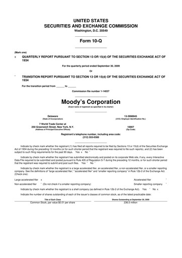 Thumbnail Moody's 10-Q Quarterly Report FY 
