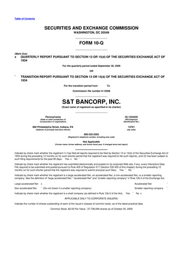 Thumbnail S&T Bancorp 10-Q Quarterly Report FY 