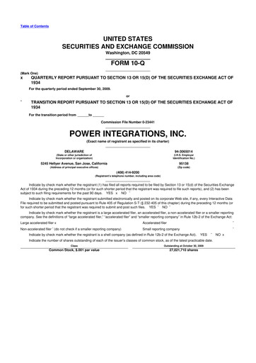 Miniature Power Integrations
 10-Q Rapport trimestriel  