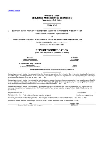 Miniature Repligen
 10-Q Rapport trimestriel  