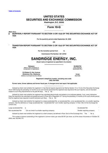 Thumbnail SandRidge Energy
 10-Q Quarterly Report FY 