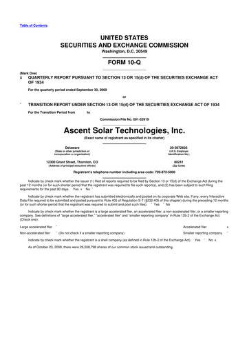 Thumbnail Ascent Solar Technologies 10-Q Quarterly Report FY 