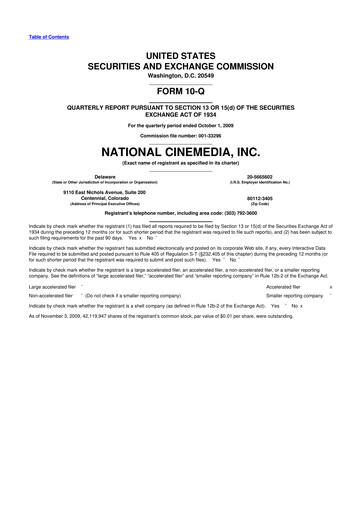 Thumbnail National CineMedia 10-Q Quarterly Report FY 