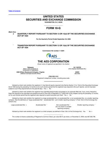 Miniature AES 10-Q Rapport trimestriel  