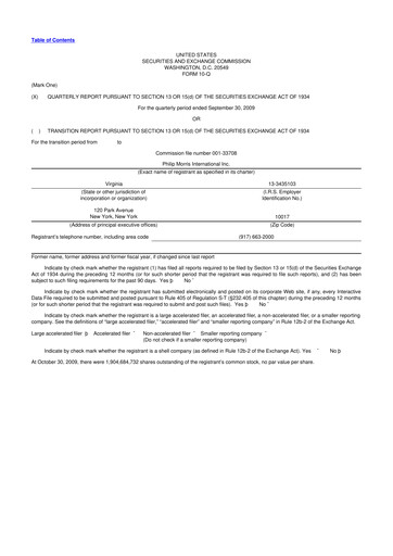 Miniature Philip Morris International 10-Q Rapport trimestriel  