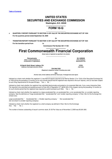 Thumbnail First Commonwealth Financial Corp 10-Q Quarterly Report FY 