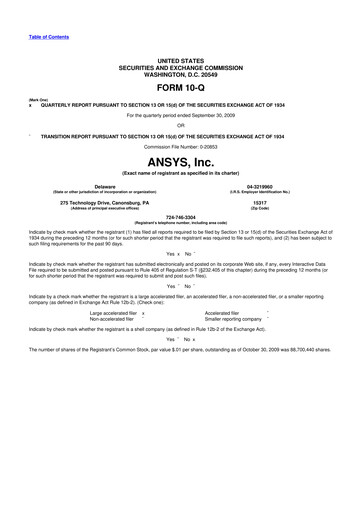 Vorschaubild Ansys 10-Q Quartalsbericht  