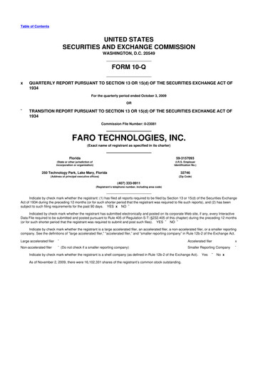Miniature Faro Technologies
 10-Q Rapport trimestriel  