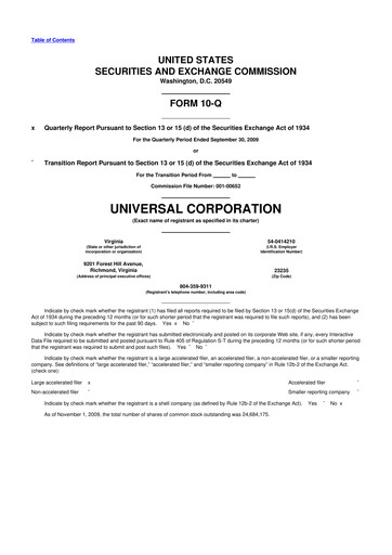 Thumbnail Universal Corporation
 10-Q Quarterly Report FY 