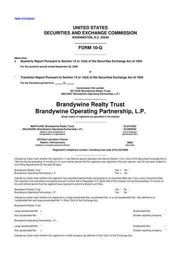Thumbnail Brandywine Realty Trust
 10-Q Quarterly Report FY 