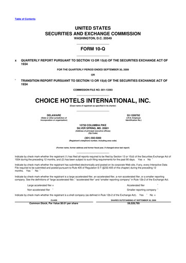 Miniature Choice Hotels International 10-Q Rapport trimestriel  