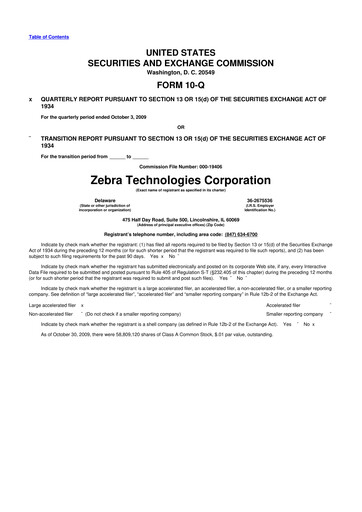 Miniature Zebra Technologies 10-Q Rapport trimestriel  
