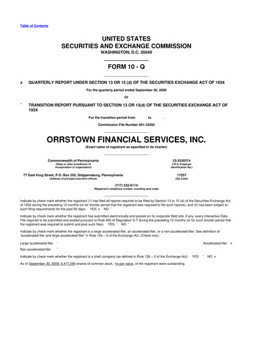 Thumbnail Orrstown Financial Services 10-Q Quarterly Report FY 