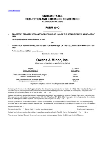 Thumbnail Owens & Minor

 10-Q Quarterly Report FY 