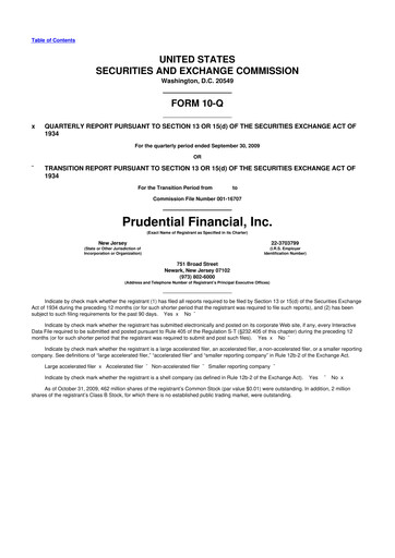 Thumbnail Prudential Financial 10-Q Quarterly Report FY 