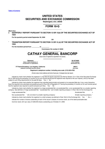 Thumbnail Cathay General Bancorp 10-Q Quarterly Report FY 