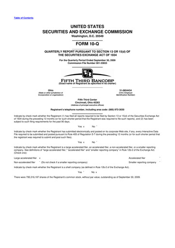 Thumbnail Fifth Third Bank
 10-Q Quarterly Report FY 