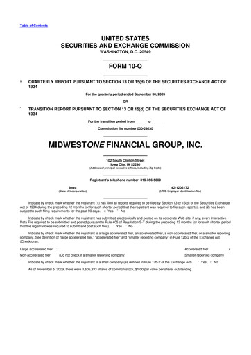 Thumbnail MidWestOne Financial Group
 10-Q Quarterly Report FY 