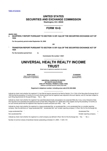Vorschaubild Universal Health Realty Income Trust 10-Q Quartalsbericht  