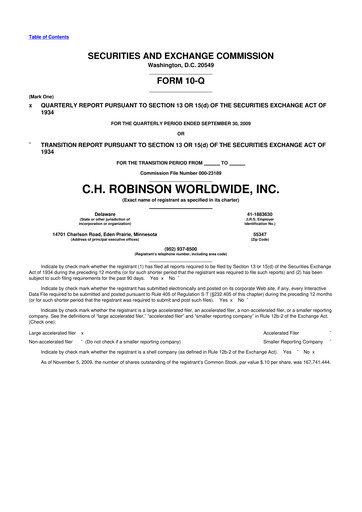 Thumbnail C. H. Robinson 10-Q Quarterly Report FY 