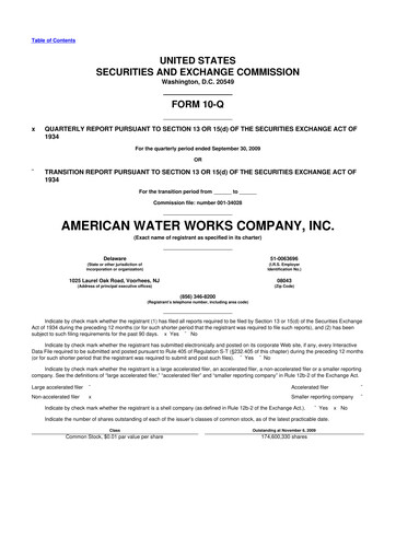 Thumbnail American Water 10-Q Quarterly Report FY 