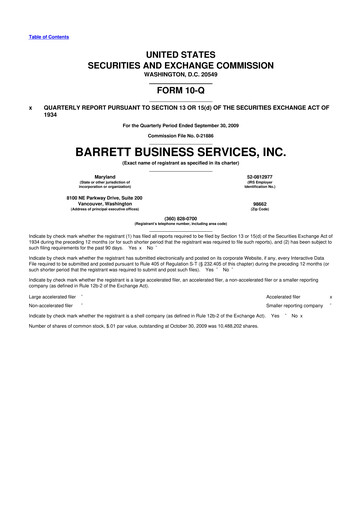 Thumbnail Barrett Business Services 10-Q Quarterly Report FY 