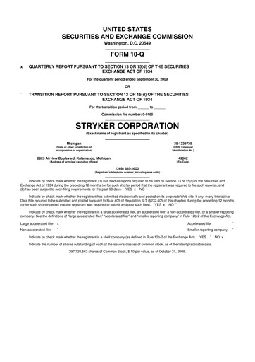Thumbnail Stryker Corporation 10-Q Quarterly Report FY 