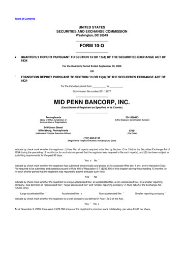Thumbnail Mid Penn Bancorp 10-Q Quarterly Report FY 