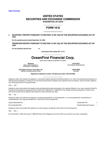 Thumbnail OceanFirst Financial 10-Q Quarterly Report FY 