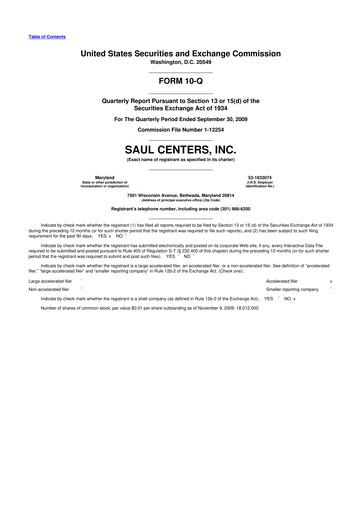 Miniature Saul Centers 10-Q Rapport trimestriel  