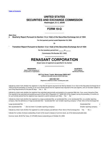 Miniature Renasant Corp 10-Q Rapport trimestriel  
