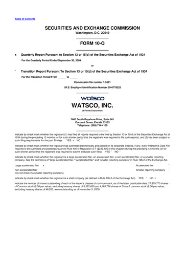 Thumbnail Watsco
 10-Q Quarterly Report FY 