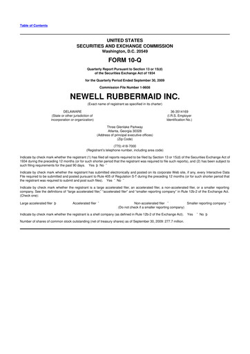 Thumbnail Newell Brands
 10-Q Quarterly Report FY 