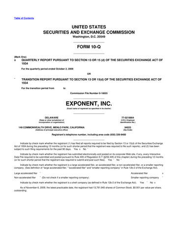 Thumbnail Exponent
 10-Q Quarterly Report FY 