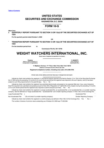 Thumbnail Weight Watchers 10-Q Quarterly Report FY 