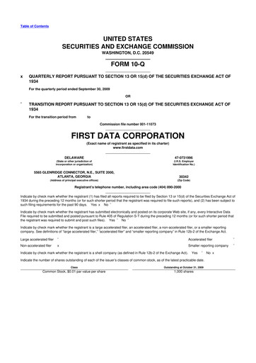 Thumbnail First Data Corporation 10-Q Quarterly Report FY 